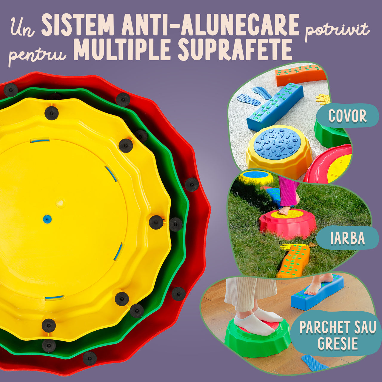 Pietre de echilibru pentru copii si barne Moonkee sistem de alunecare si multiple suprafete